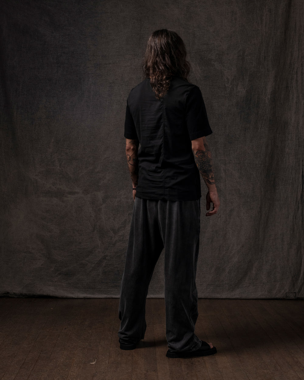 Cotton Velvet FRT Easy Pant Washed Black