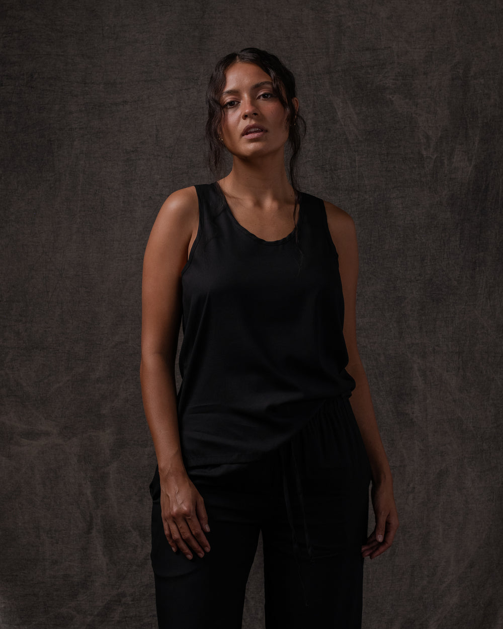 Tank Silk Satin Stretch Black