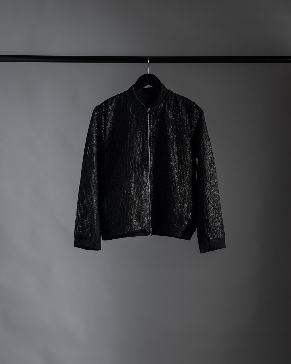 Textural Bomber Leather Jacket Black