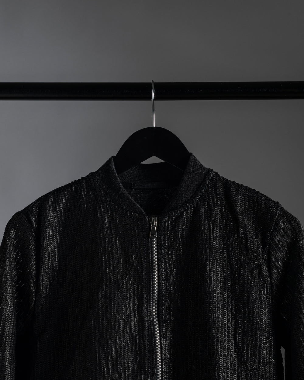 Textural Bomber Leather Jacket Black