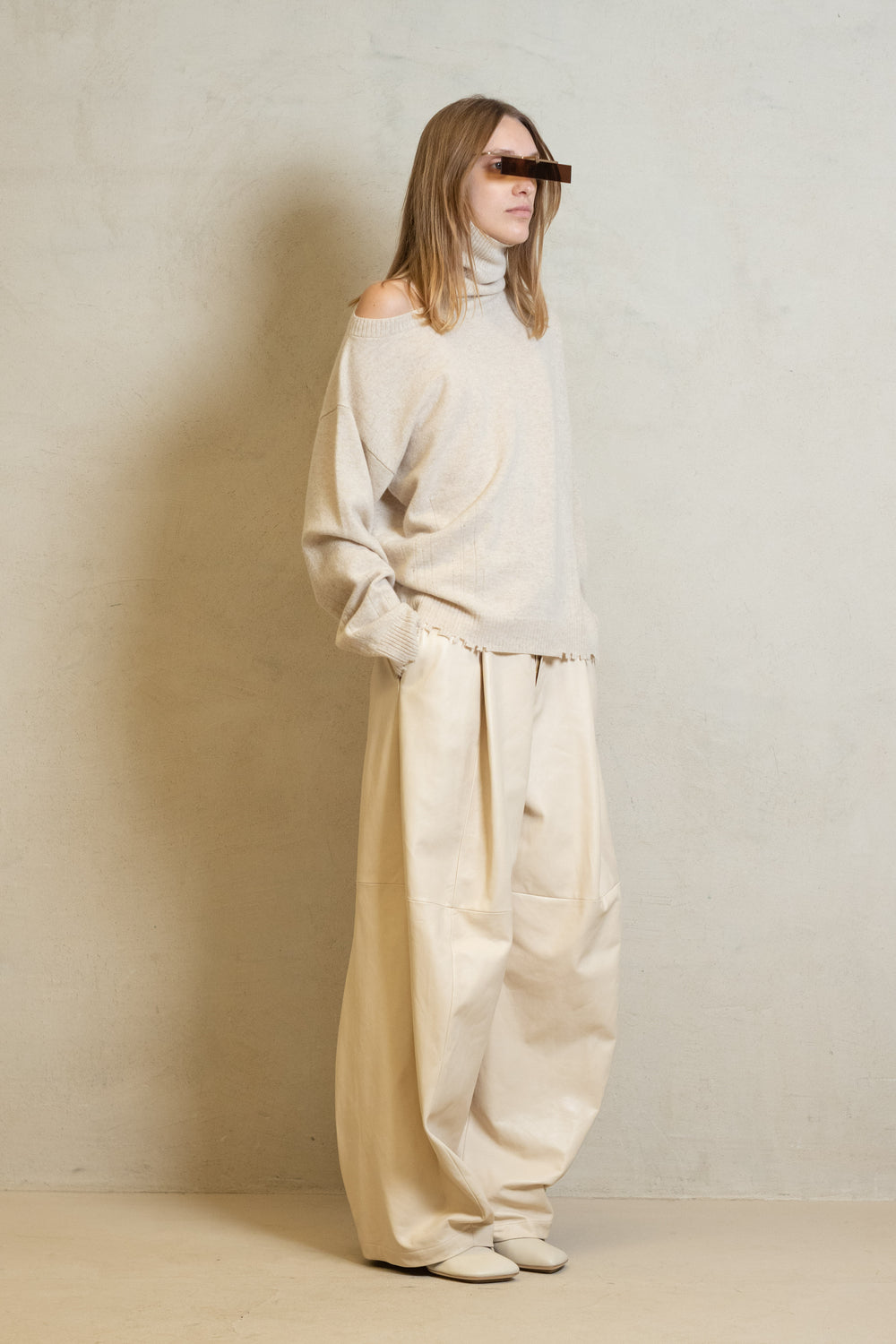 High Neck Top Light Cashmere Dirty White