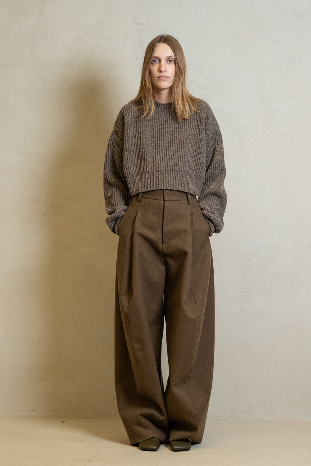 Crop Top Ribbed Cashmere Tan