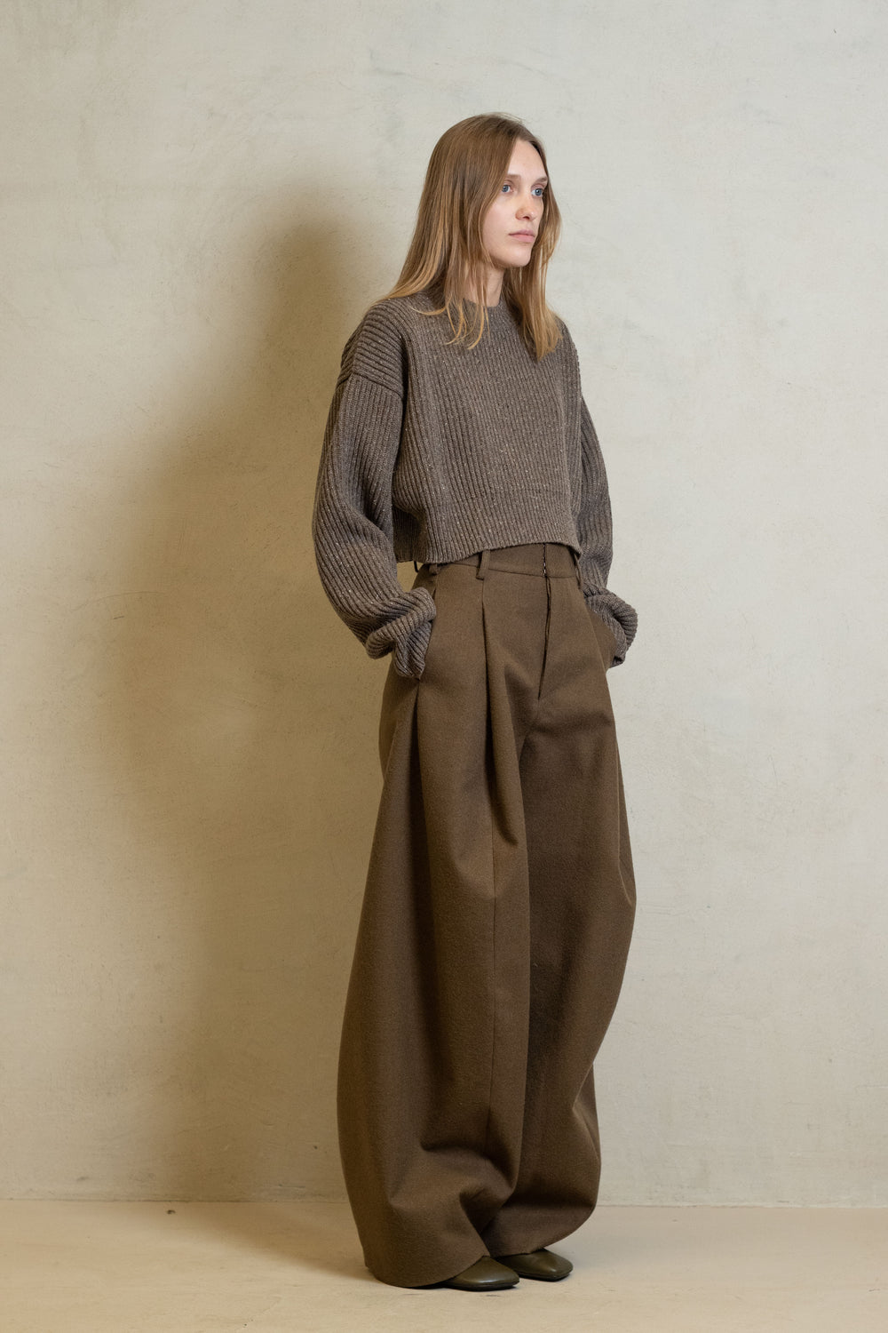 Crop Top Ribbed Cashmere Tan