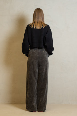 Crop Top Ribbed Cashmere Black