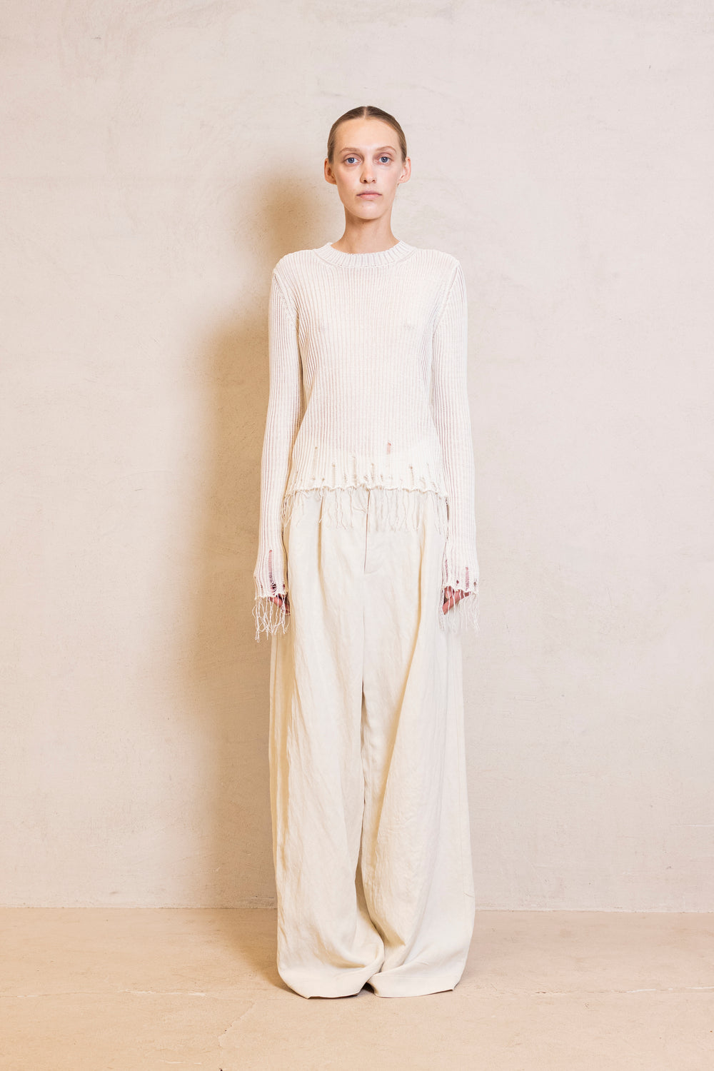 Long SLV Top Loose Rib Off White