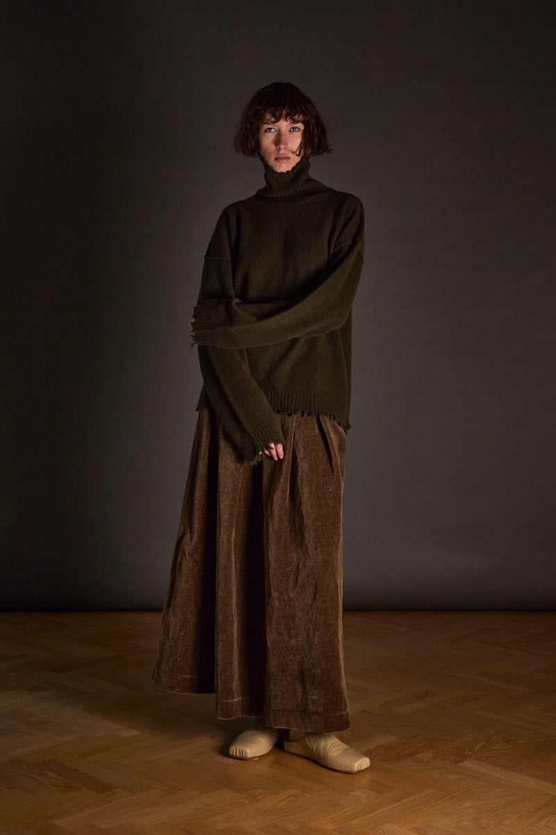 High Neck Top Plain Cashmere Army Green