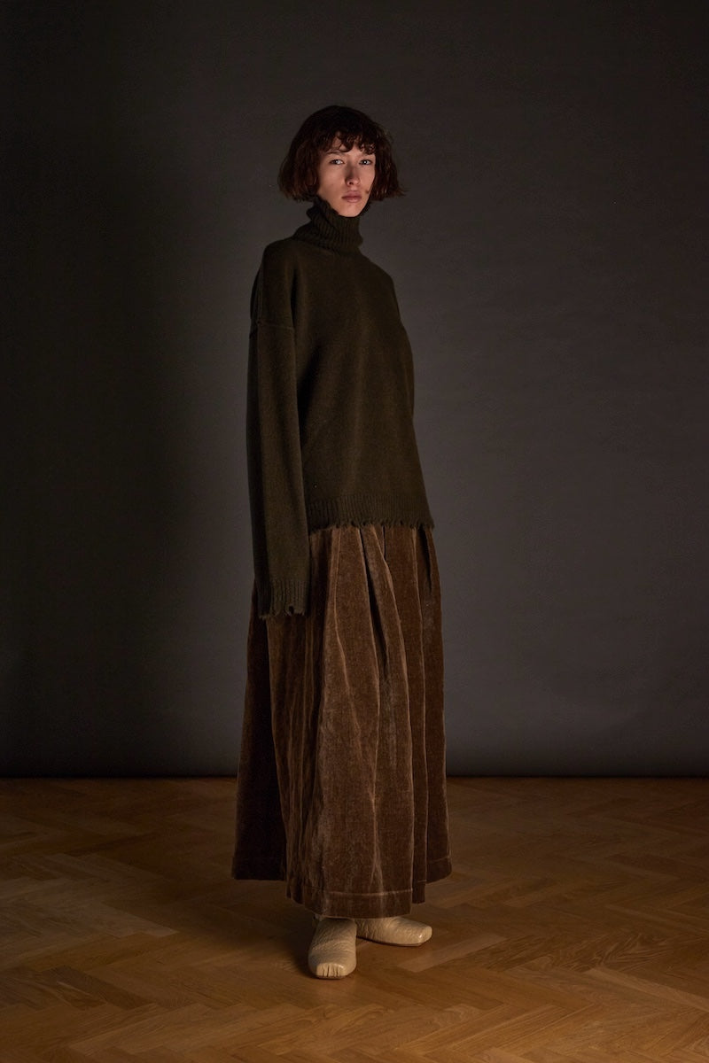 High Neck Top Plain Cashmere Army Green