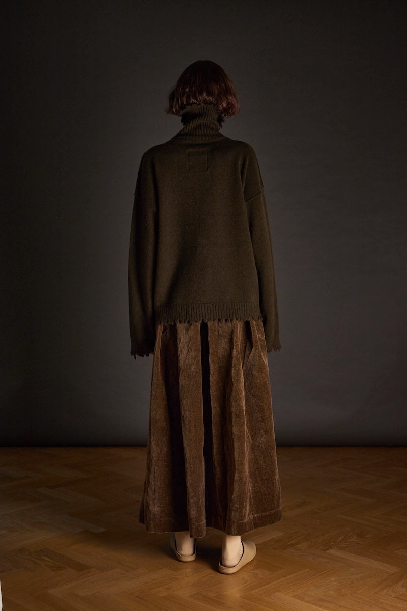 High Neck Top Plain Cashmere Army Green