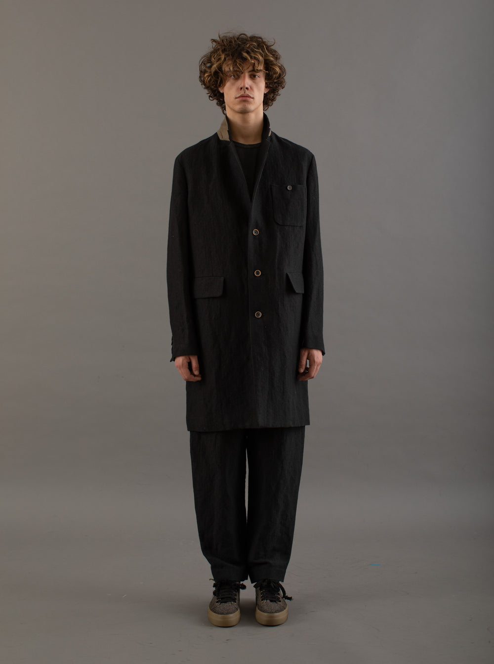 Giovanni Coat Linen Wool Black