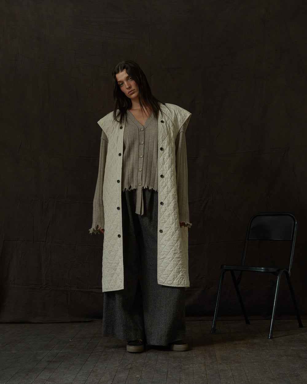 Chunk Coat Wool Tan / Black