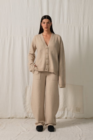 Over Cardigan Plain Cashmere Tan