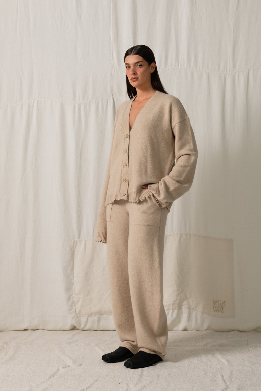 Over Cardigan Plain Cashmere Tan