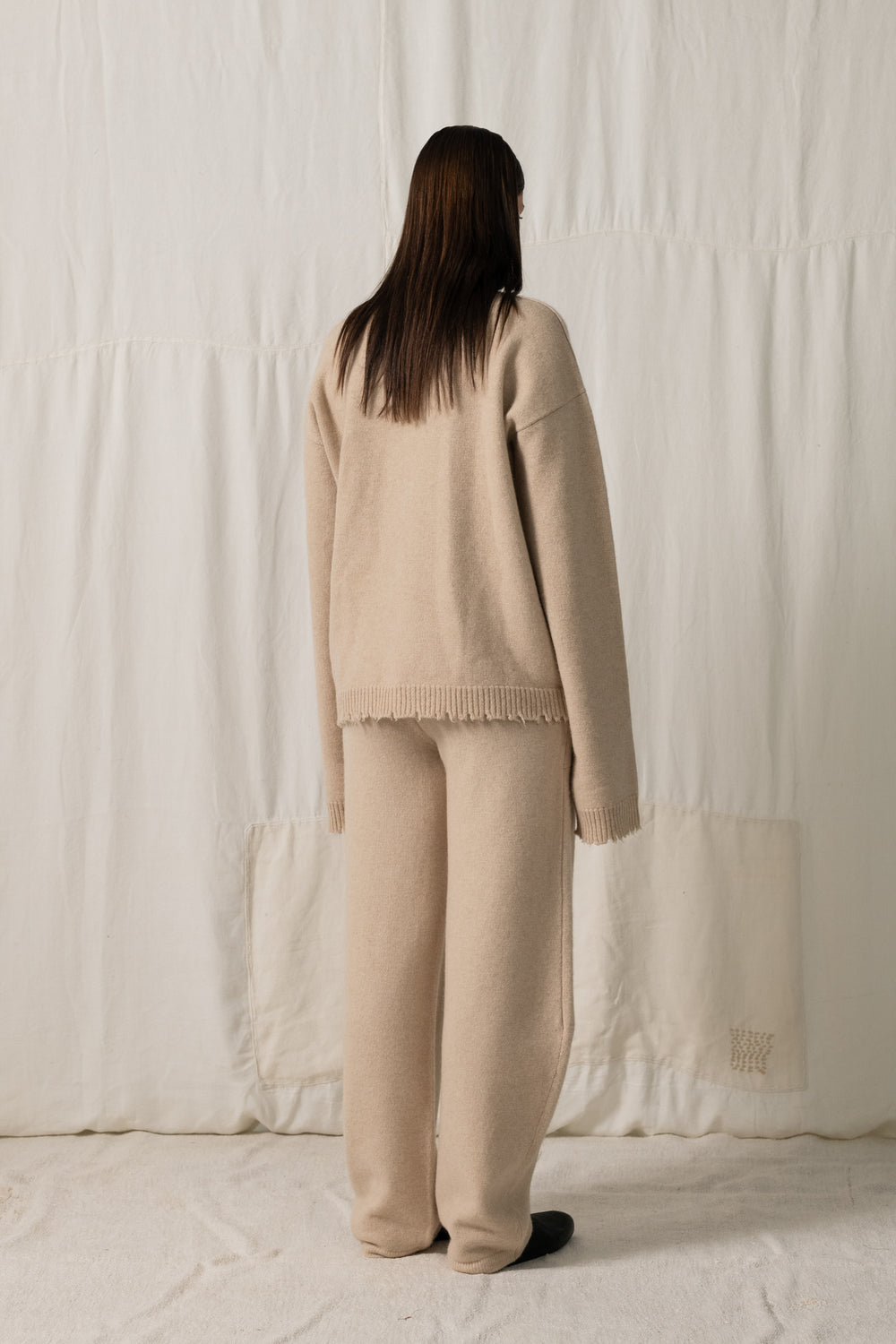 Over Cardigan Plain Cashmere Tan