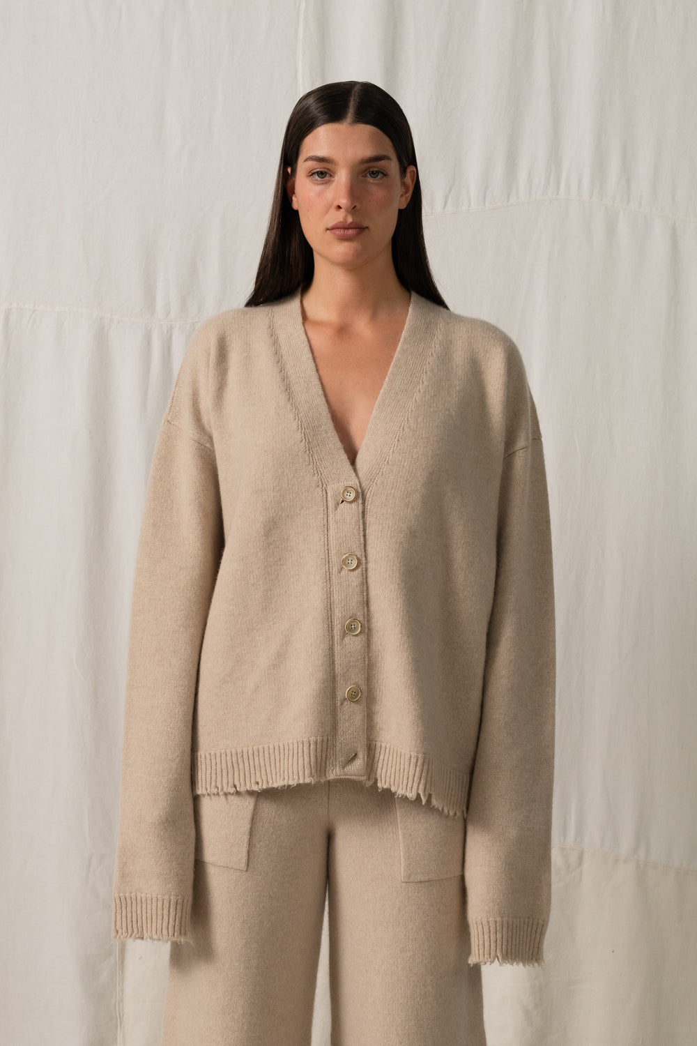 Over Cardigan Plain Cashmere Tan