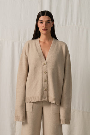 Over Cardigan Plain Cashmere Tan