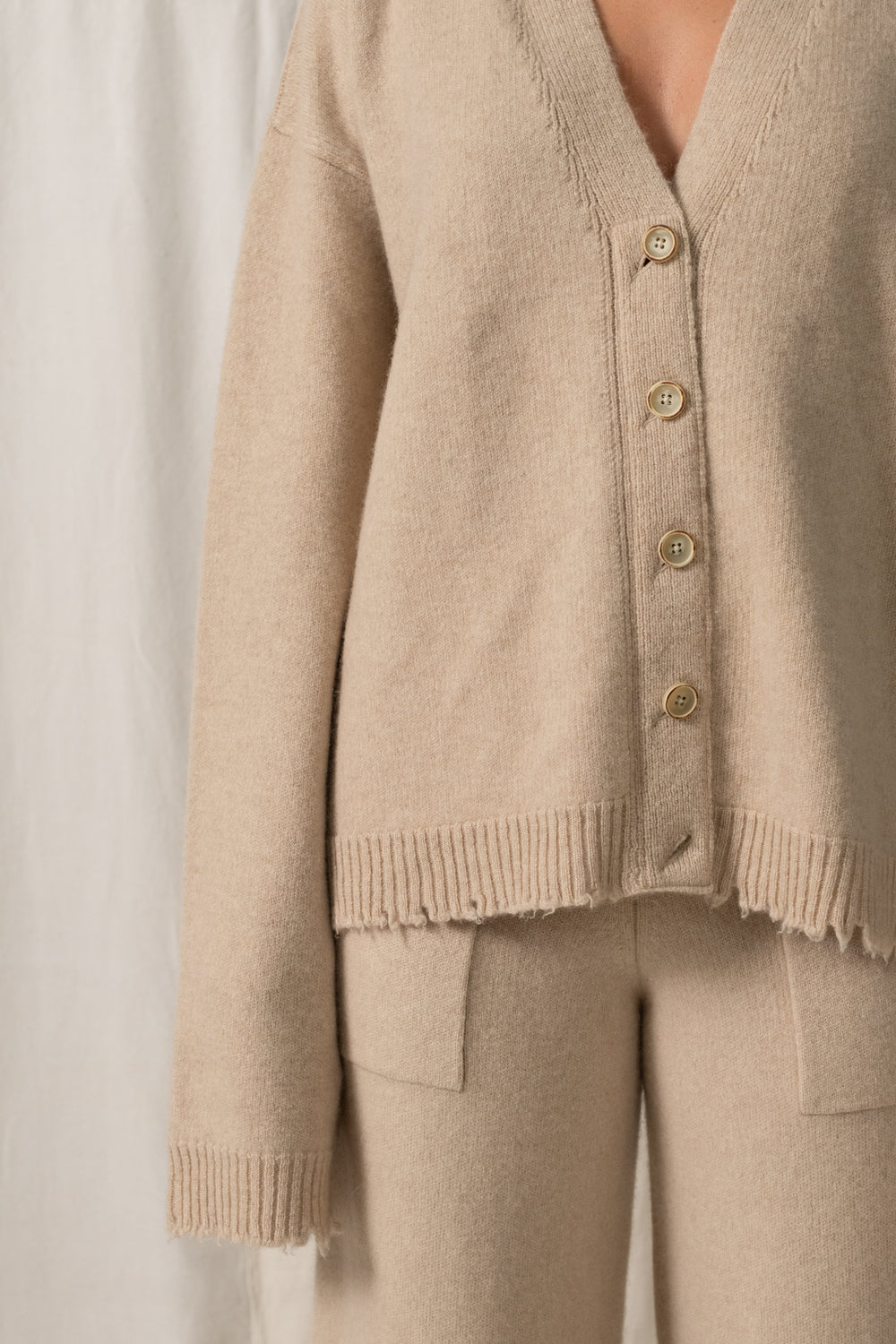 Over Cardigan Plain Cashmere Tan