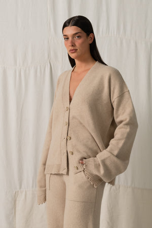 Over Cardigan Plain Cashmere Tan