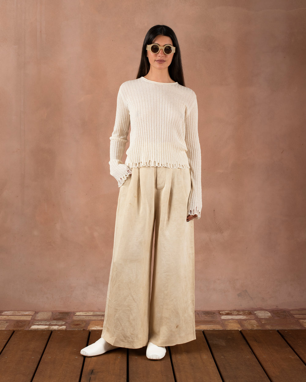 Frayed Sweater Cotton Silk Off White