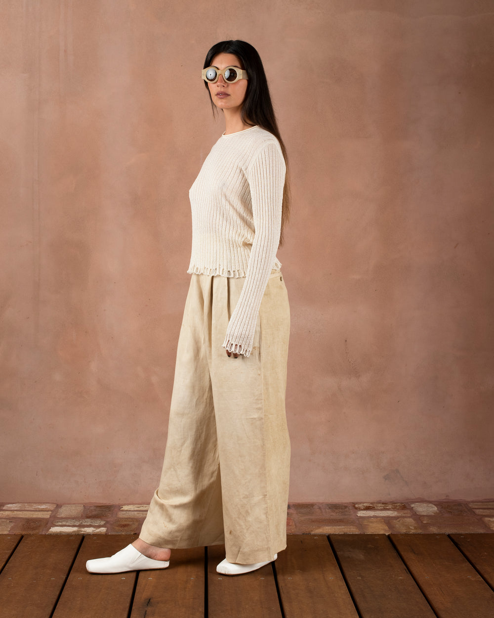 Frayed Sweater Cotton Silk Off White