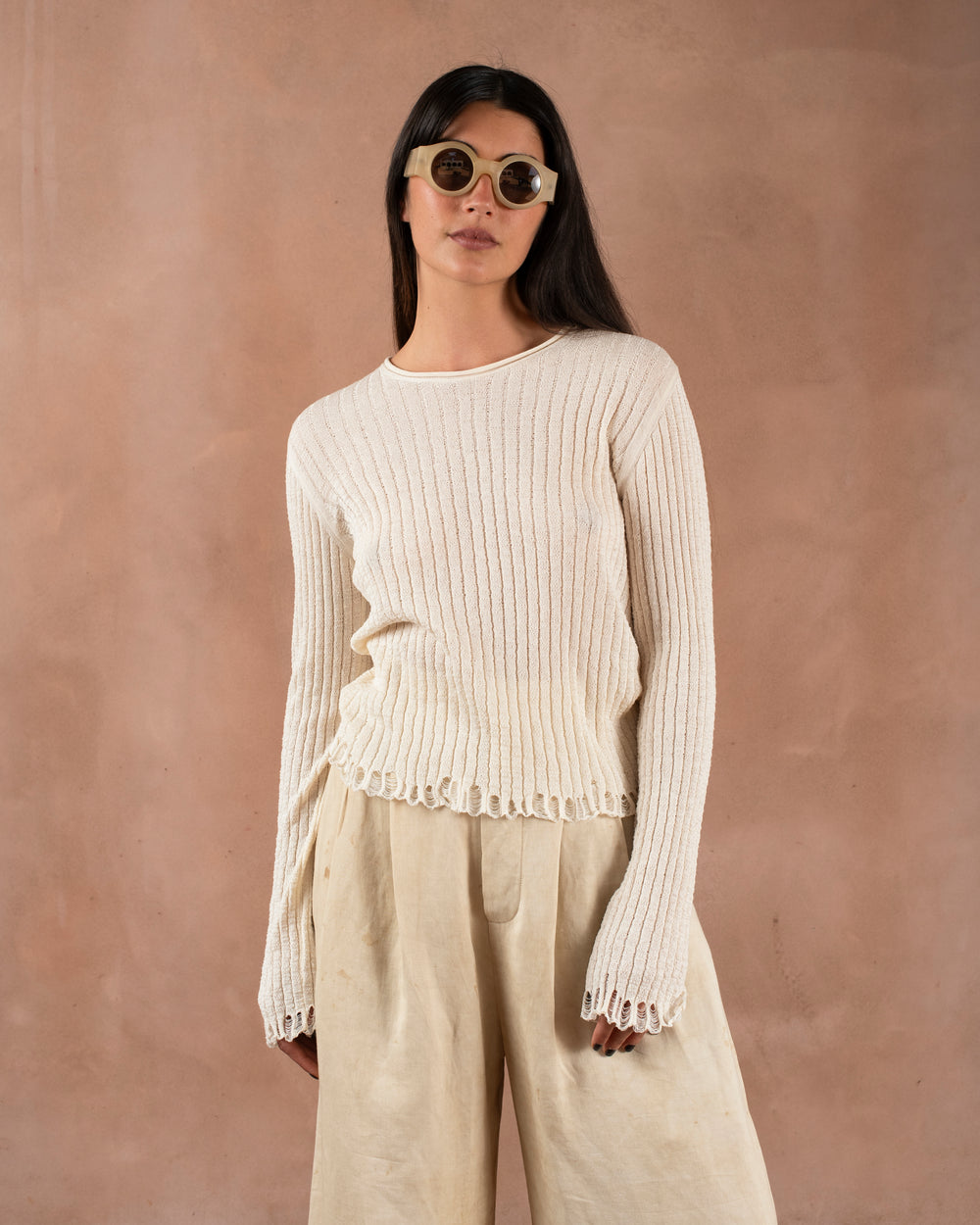 Frayed Sweater Cotton Silk Off White