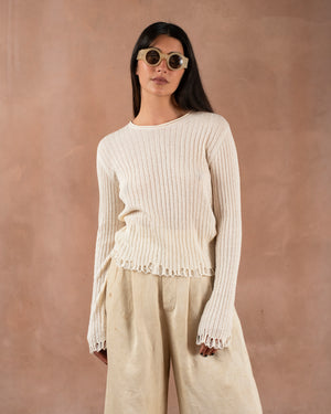 Frayed Sweater Cotton Silk Off White