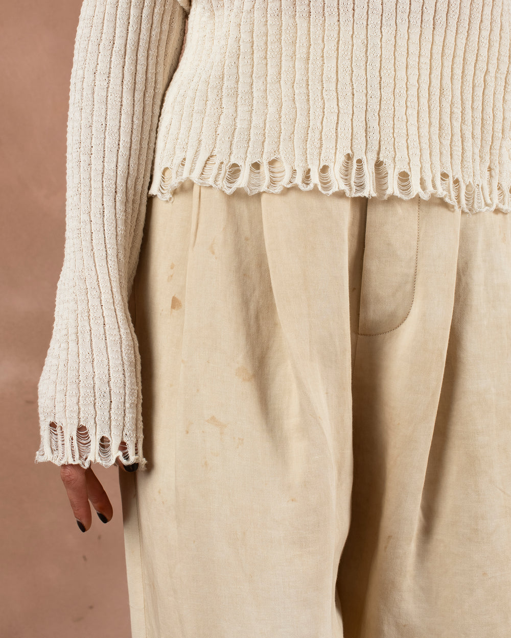 Frayed Sweater Cotton Silk Off White