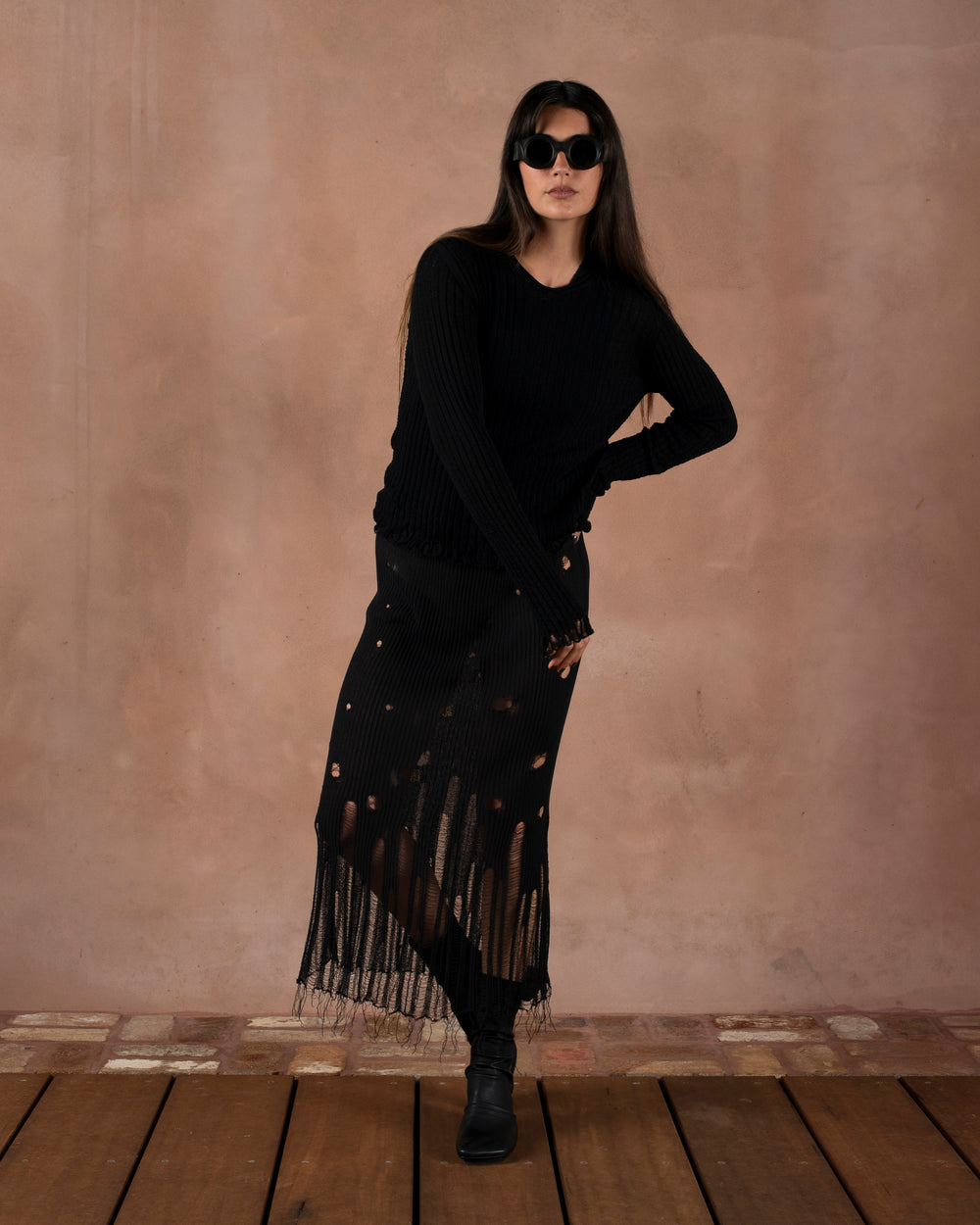 Frayed Sweater Cotton Silk Black