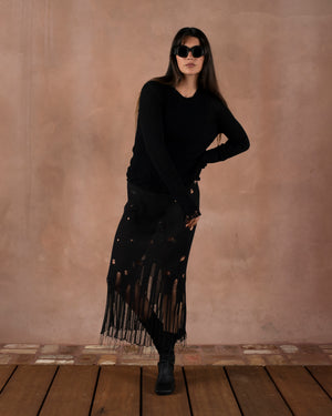 Frayed Sweater Cotton Silk Black