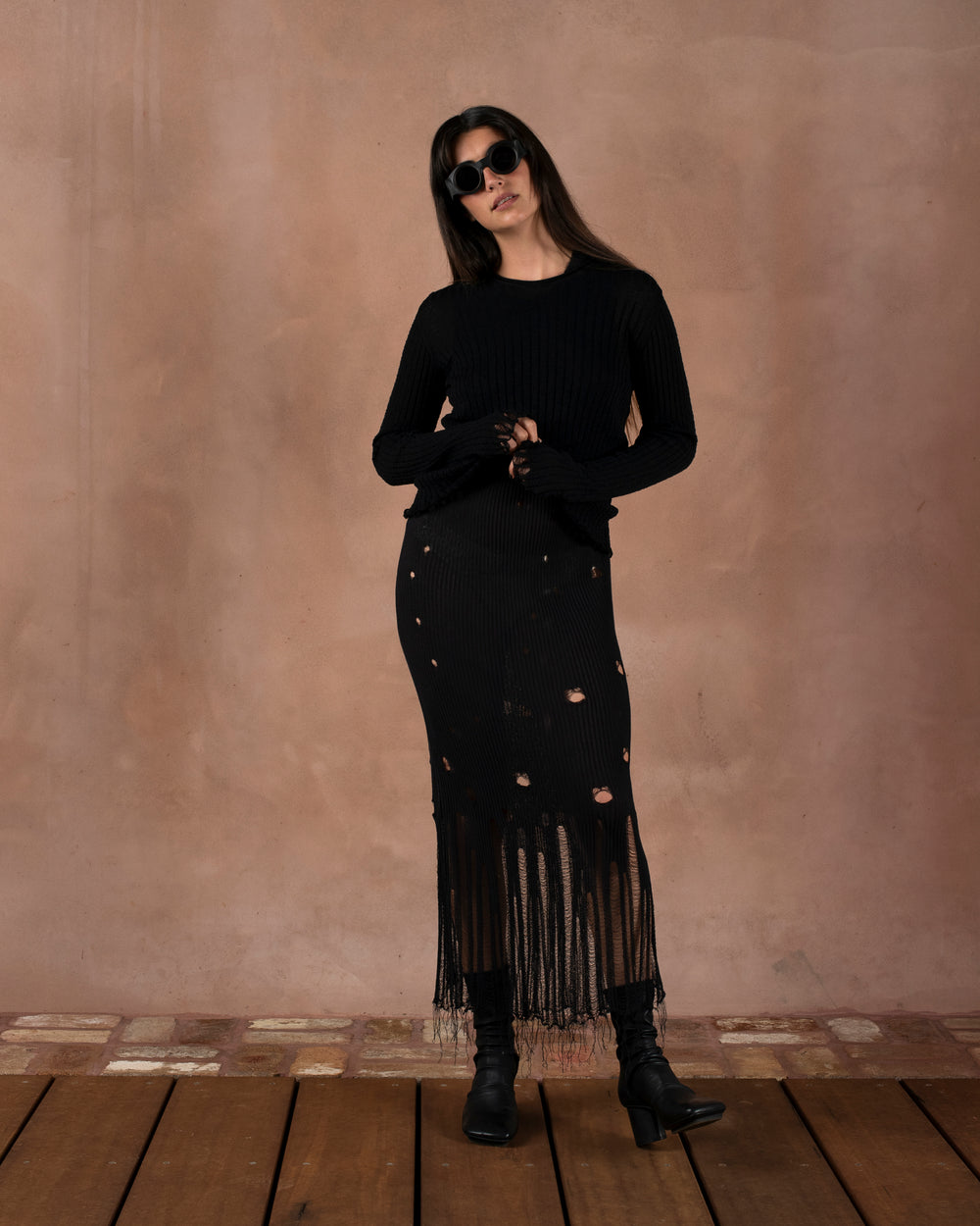Frayed Sweater Cotton Silk Black