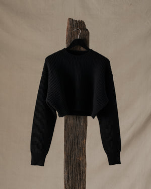 Crop Top Ribbed Cashmere Black