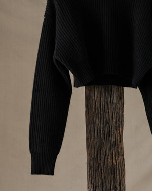 Crop Top Ribbed Cashmere Black