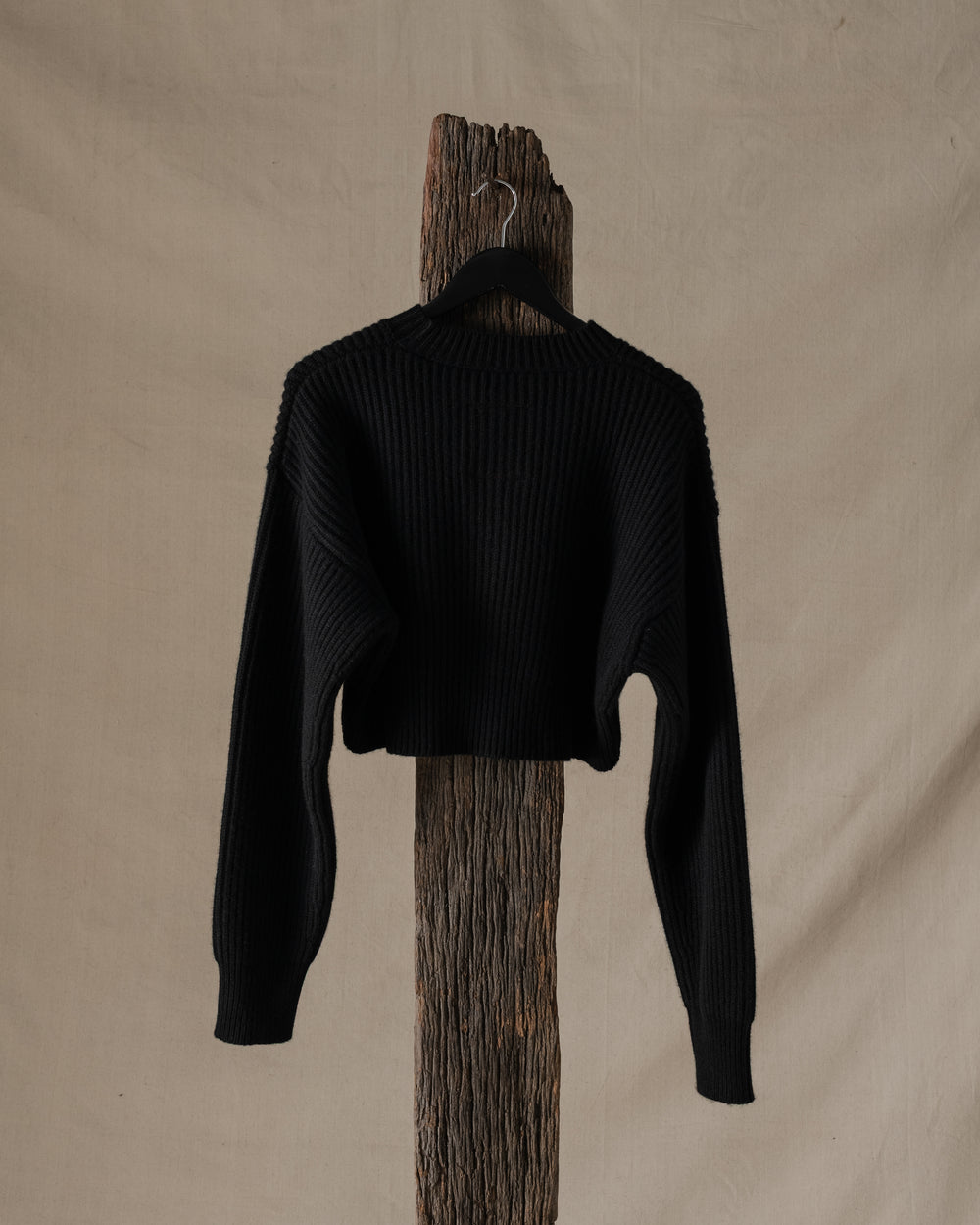 Crop Top Ribbed Cashmere Black