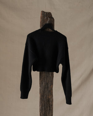 Crop Top Ribbed Cashmere Black