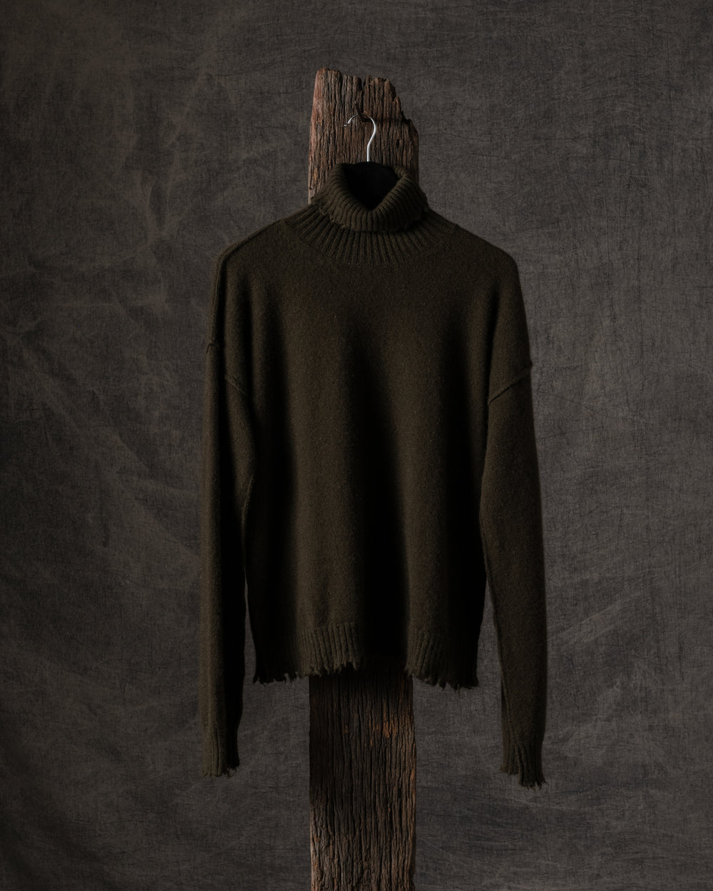 High Neck Top Plain Cashmere Army Green