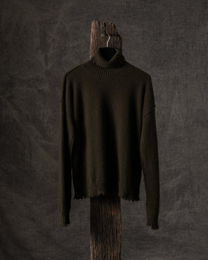 High Neck Top Plain Cashmere Army Green