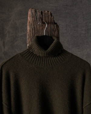 High Neck Top Plain Cashmere Army Green