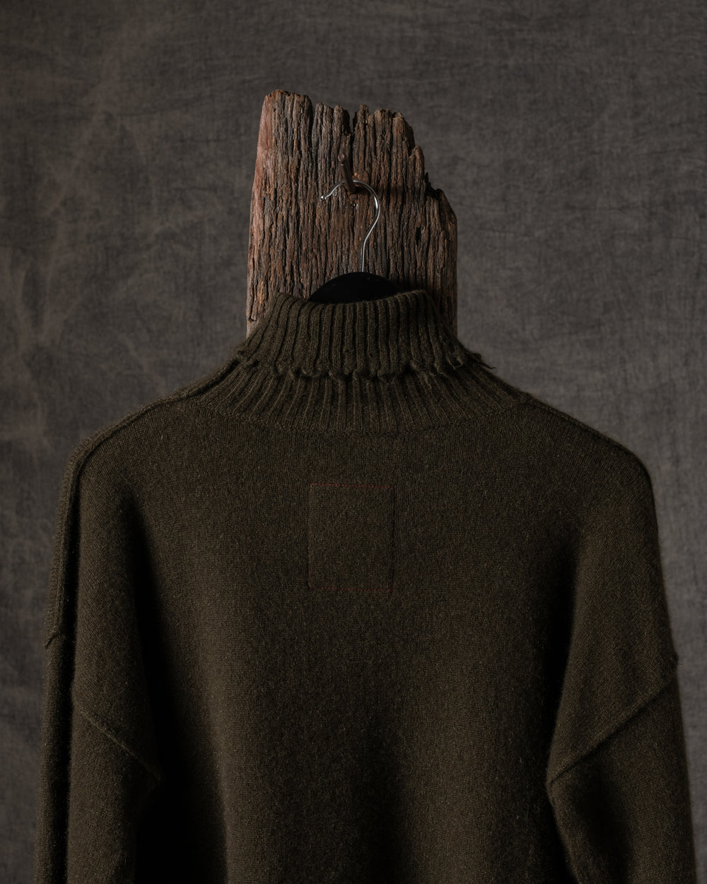High Neck Top Plain Cashmere Army Green