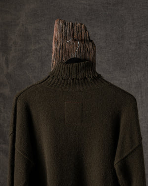 High Neck Top Plain Cashmere Army Green