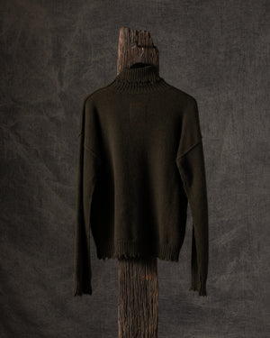 High Neck Top Plain Cashmere Army Green