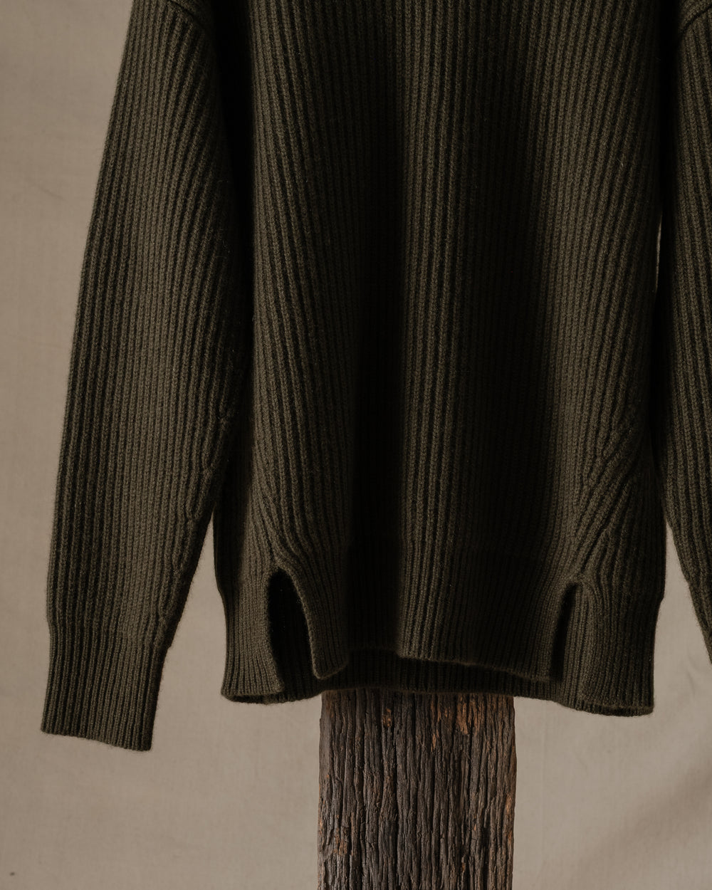 Over Top Ribbed Cashmere Army Green