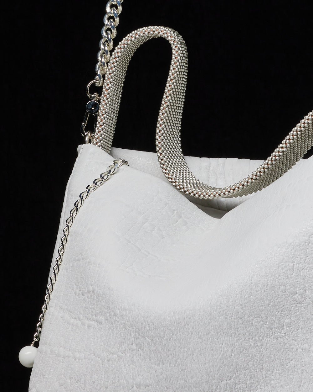 White Paula Leather Shoulder Bag with Silver Chain