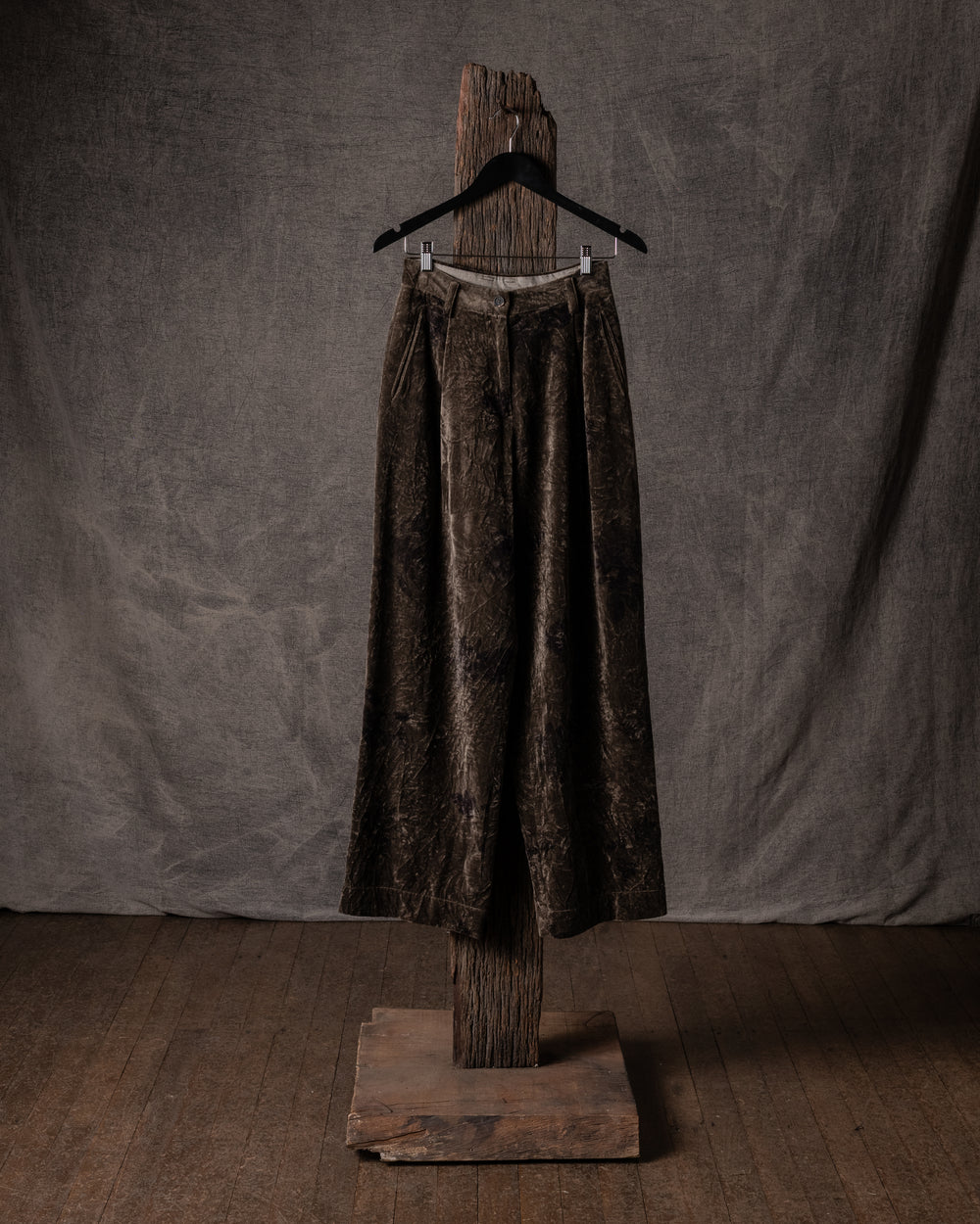 Digital Print Velvet Trousers Olive