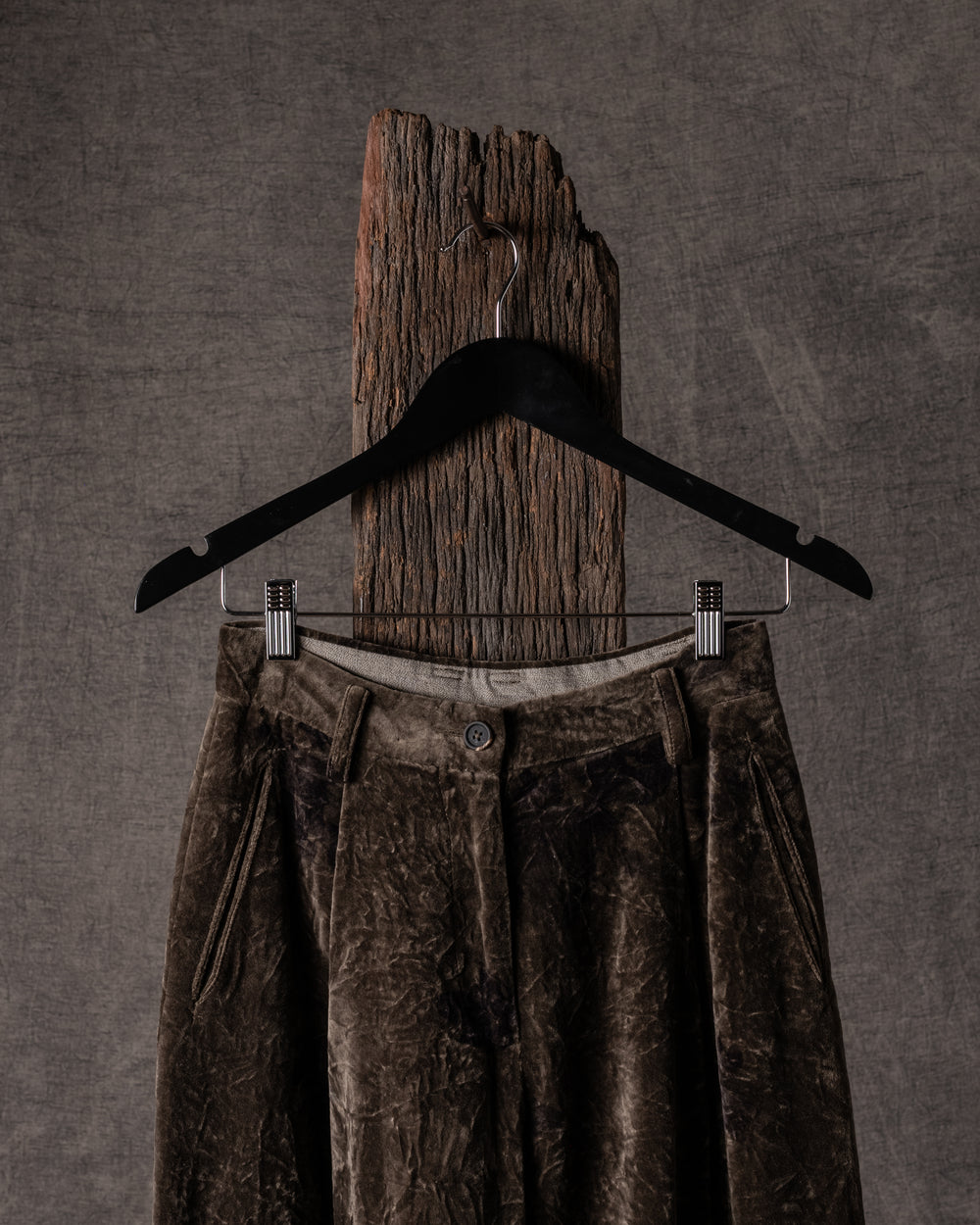 Digital Print Velvet Trousers Olive