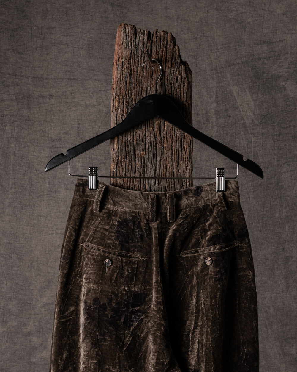 Digital Print Velvet Trousers Olive