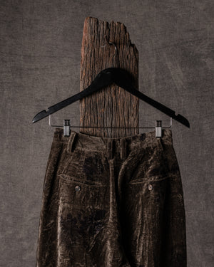 Digital Print Velvet Trousers Olive
