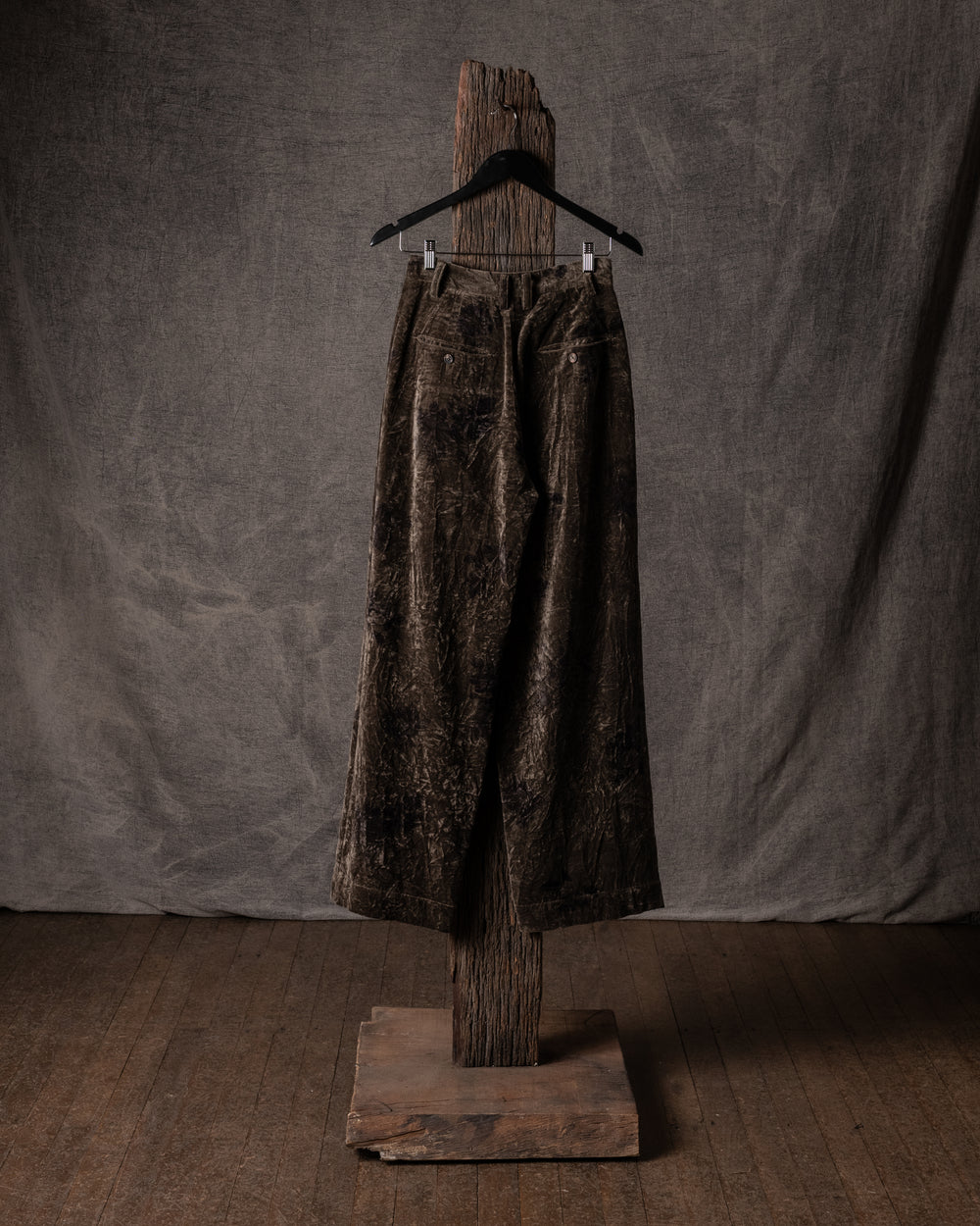 Digital Print Velvet Trousers Olive