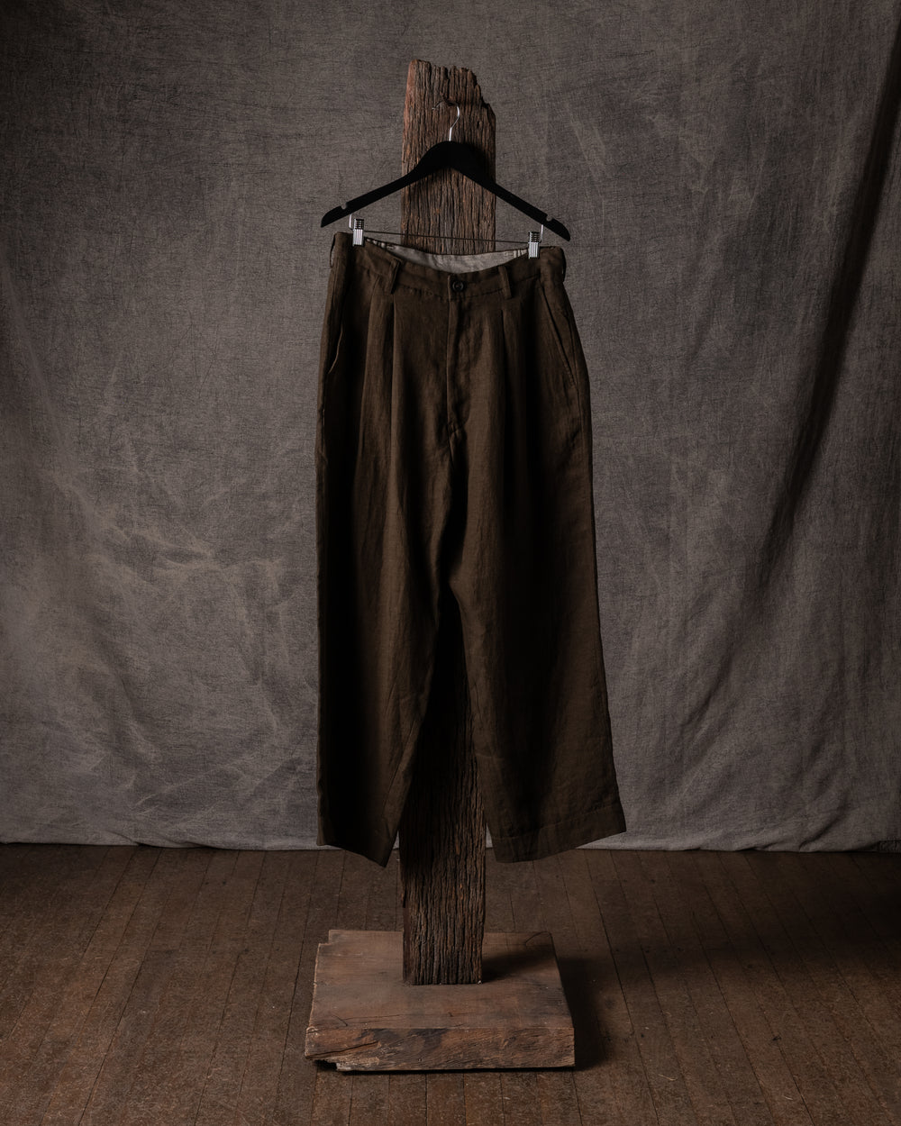 Front Pleats Wide Leg Trousers Khaki Brown