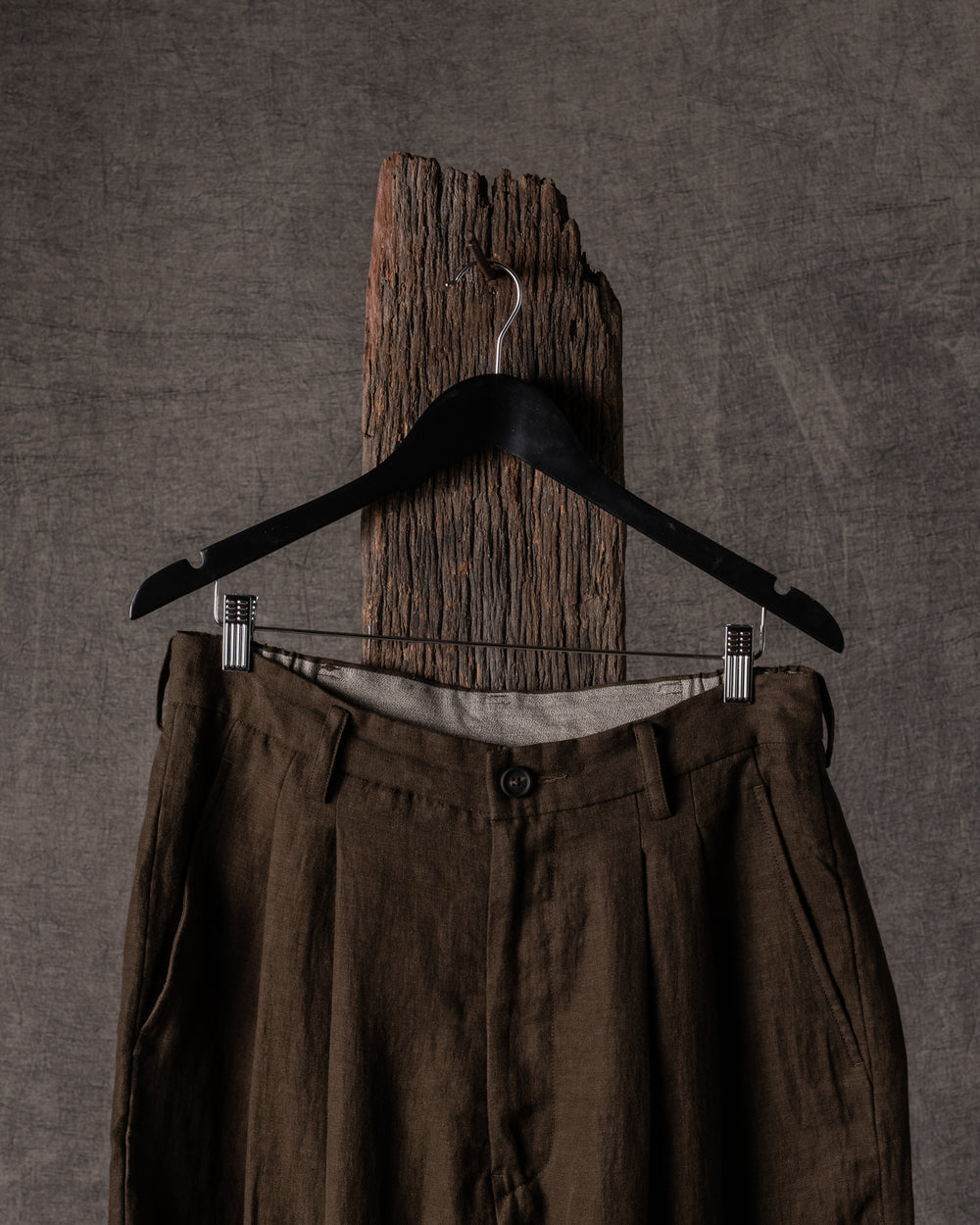 Front Pleats Wide Leg Trousers Khaki Brown