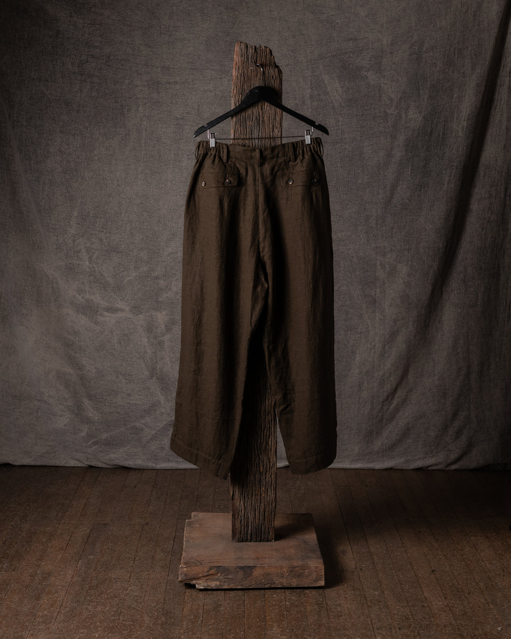 Front Pleats Wide Leg Trousers Khaki Brown