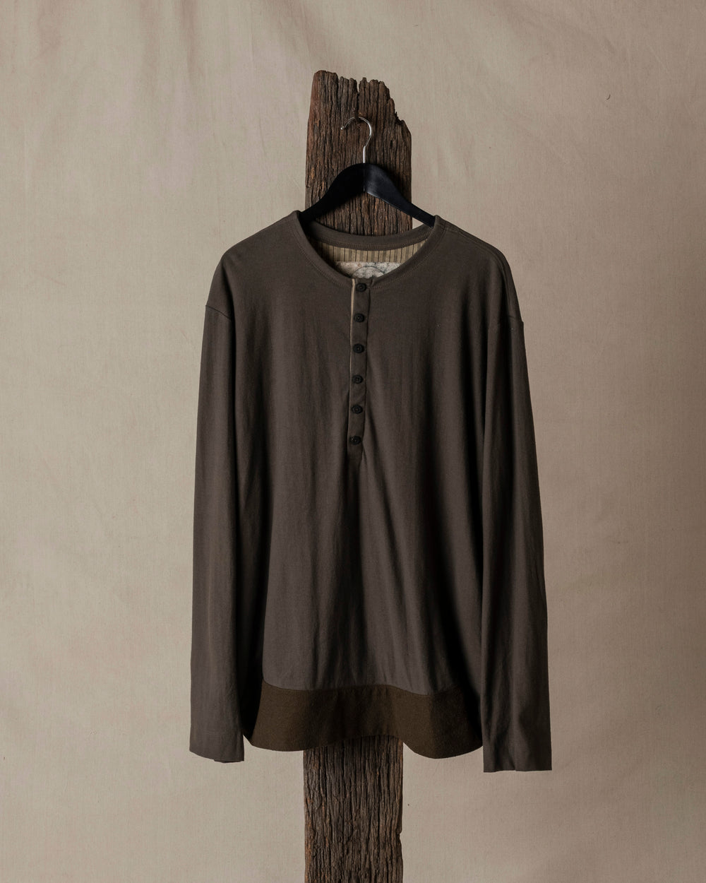 Henley Neck Long Sleeve Tee Shirt